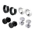 Kit 4 pares de Brinco argola Falso Alargador Preto Prata e Argola Preta Prata Masculino feminino
