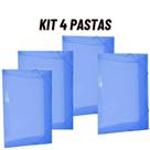 Kit 4 Pastas De Plastico C/ Aba Elástico Tamanho Ofício Doc Cor:Azul