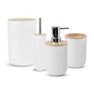 Kit 4 pcs banheiro branco plastico pp e bambu 19 cm x 19 cm x 28,5 cm
