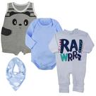 Kit 4 Pçs Presente Chá de Bebê Body Macacão Babador Bandana