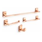 Kit 4 Peças Acessórios Banheiro Quadrado Clean Rose Gold