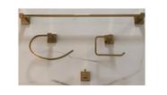 Kit 4 Peças Acessórios Banheiro Quadrado Dourado Brilhante