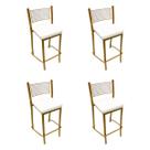 Kit 4 Peças Banqueta Média para Bancada Empilhável cor Dourado Fosco assento branco Altura 65cm