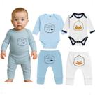 Kit 4 Peças Body para Bebê Manga Longa e Calça Mijão Vira Pé em Suedine