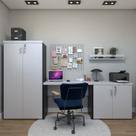 Kit 4 Peças com Escrivaninha, Armário Multiuso Alto, Armário Multiuso Baixo e Prateleira