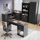 Kit 4 Peças com Mesa para Escritório em L 1, Escrivaninha, Armário Multiuso Aberto e Armário Fechado