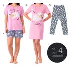 Kit 4 Peças Conjunto Pijama Feminino Estampado Leve Mais 898