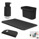 Kit 4 Peças Cozinha Dispenser Detergente Escorredor Copos Rodo Organizador Pia - Ou