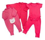 Kit 4 Peças De Bebê Body Manga Curta, Mijão E Macacões Coral