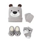 Kit 4 Peças Fofurinha Recém Nascidos Com Touca Luva e Meia Meia 3D Bebê Menino e Menina