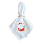 Kit 4 Peças Guardanapo de Tecido Branco Bordado Natal com Bainha para Mesa Posta Papai Noel, Sinos, Renas