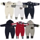 Kit 4 Peças Macacão Bordado Bebe Algodão Menino Menina