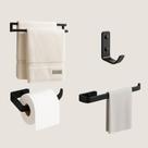 Kit 4 Peças Para Banheiro Toalheiro Duplo Porta Papel Gancho Multiuso