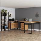 Kit 4 Peças para Escritório Office Industrial 1 Mesa Escrivaninha em L 1 Gaveteiro 1 Armário 1 Estante 100% MDF