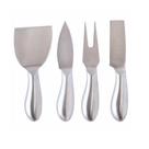 Kit 4 Peças para Queijo em Aço Inox Faca Garfo Espátulas para Cortar Servir Queijos Frescos, Moles e Duros Conjunto Gourmet para Vinhos Petiscos Frios