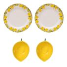 Kit 4 Peças Prato Sobremesa E Bowl Limão Siciliano Cerâmica