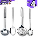 Kit 4 Pecas Utensilios De Cozinha Inox Escumadeira Concha Colher De Arroz e Colher De Massas