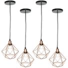 Kit 4 Pendente Aramado Diamante Luminária Lustre Luxo Pequeno Teto Retrô Agp Ilumini Industrial
