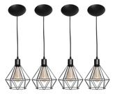Kit 4 Pendente Diamante Aramado Preto Design Moderno para Decoração de Ambientes