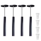 Kit 4 Pendente Luminária Tubo Preto 30 Cm + Lâmpada LED Branco Quente