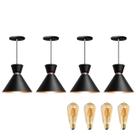 Kit 4 Pendente Lustre Luminária Berlin 23cm Preto + Led Retrô Vintage Moderno Kit 4 Pendente Lustre Luminária Berlin 23cm Preto + Led Retrô Vintage Moderno