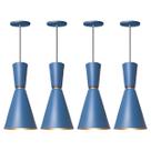 Kit 4 Pendente Lustre Luminária Cone Moscou 39cm Azul