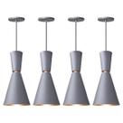 Kit 4 Pendente Lustre Luminária Cone Moscou 39cm Cinza