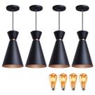 Kit 4 Pendente Lustre Luminária Pequim Preto 30cm + Led Retrô Vintage Moderno Kit 4 Pendente Lustre Luminária Pequim Preto 30cm + Led Retrô Vintage Moderno