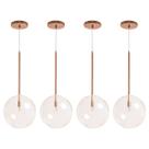 Kit 4 Pendente Lux Cobre Rose Gold Globo Vidro 25Cm + Led Kit 4 Pendente Lux Cobre Rose Gold Globo Vidro 25Cm + Led