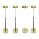 Kit 4 Pendente Lux Globo Âmbar Vidro Dourado + Led Brinde