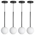 Kit 4 Pendente Lux Preto Globo Vidro Branco + Led Kit 4 Pendente Lux Preto Globo Vidro Branco + Led