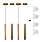 Kit 4 Pendente Tubo 40cm Quarto Lavabo Dourado Fosco C/ Led