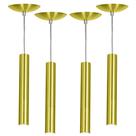 kit 4 Pendente Tubo Cilindro Alumínio Dourado 30Cm + Led 6k