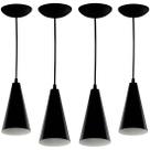 Kit 4 Pendentes Cone Lowcost Aluminio Decoracao Preto