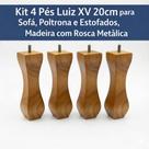 Kit 4 Pés Luiz XV 20cm para Sofá, Poltrona e Estofados Madeira com Rosca Metálica