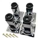 Kit 4 Pés Para Móveis Quadrado Com Regulagem 8cm Aço Cromado