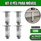 Kit 4 Pés Para Móveis Regulável Quadrado Cromado Pezinho Base Para Móveis Cama Armário 12cm