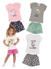 Kit 4 Pijamas Infantil Menina Verão em Meia Malha Estampado