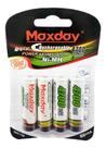Kit 4 Pilhas AA Recarregável Maxday 4700mAh Sustentável Substitui Até 1000 Alcalinas Original
