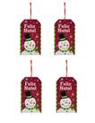 Kit 4 Placas Decorativa Boneco De Neve Madeira Pendente Feliz Natal 20 cm