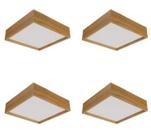 Kit 4 Plafons Luminária Quadrado Madeira 50cm