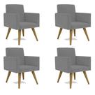Kit 4 Poltrona Decorativa Nina Cadeira Escritório Recepção Suede Cinza