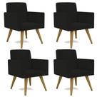Kit 4 Poltrona Decorativa Nina Cadeira Escritório Recepção Suede Preto