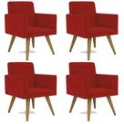 Kit 4 Poltrona Decorativa Nina Cadeira Escritório Recepção Suede Vermelho