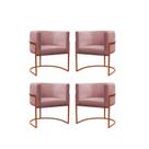 kit 4 Poltrona Reforçadas Decorativa Sala de Estar Carla Base Ferro Bronze Suede Rose
