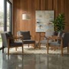 Kit 4 Poltrona Sala Decorativa Dallas Estofada Boucle Cinza Base Madeira Castanho
