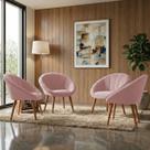 Kit 4 Poltrona Sala Decorativa Sofia Veludo Rosa Pés Palito Castanho