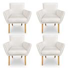 Kit 4 Poltronas Decorativa Leticia Suede Bege Pés Palito Castanho - Pallazio