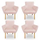 Kit 4 Poltronas Decorativa Leticia Suede Rosa Bebê Pés Palito Castanho - Pallazio