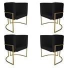 Kit 4 Poltronas Decorativa Luana Base Gold PU Preto - Montanaris Decor Kit 4 Poltronas Decorativa Luana Base Gold PU Preto - Montanaris Decor